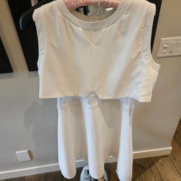 White Mini Dress w/ Sheer Lace Waist - Picture 1 of 5